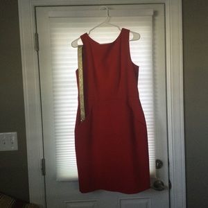 Calvin Klein Cherry Red Dress with Gold Belt
